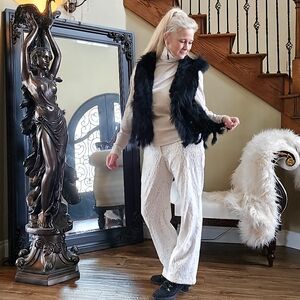 NWT Black Rabbit Fur Hooded Vest with Finn Raccoon Trim